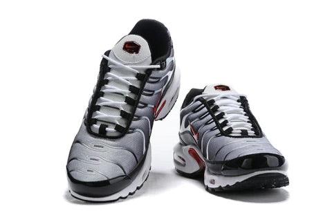 Nike air max plus grey best sale and red